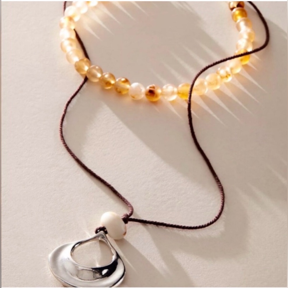 Free People Right On Time Layered Beaded Necklace with Silver Pendant Boho NWOT